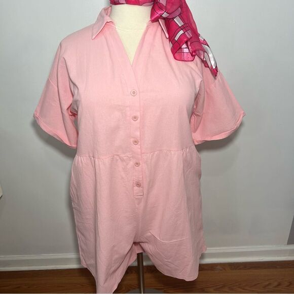 NWT Deepself Boutique Pink Button Front Linen‎ Romper/Shortie -- 2XL - Picture 4 of 12